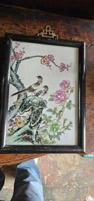 Vintage Porcelain tiles bird paintings Famille Rose