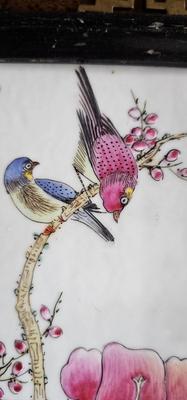 Vintage Porcelain tiles bird paintings Famille Rose