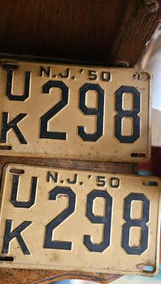 Vintage License Plates NJ New Jersey 1950, 1951 Lot #1