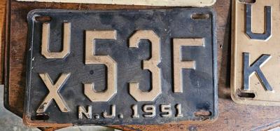 Vintage License Plates NJ New Jersey 1950, 1951 Lot #1