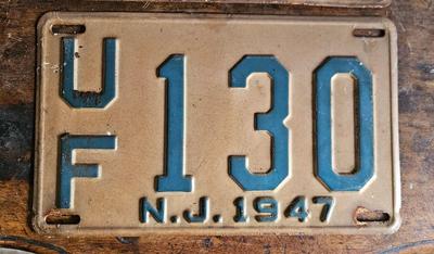 2 matching Vintage license plates NJ 1947 Lot #4