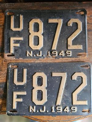 2 Matching Vintage license plates 1949 NJ Lot #5