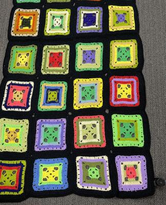 Handmade Afghan Granny square crocheted colorful block pattern 79” x 30”