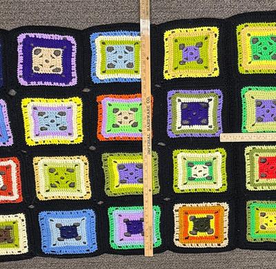 Handmade Afghan Granny square crocheted colorful block pattern 79” x 30”