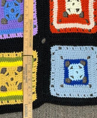 Handmade Afghan Granny square crocheted colorful block pattern 79” x 30”