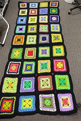 Handmade Afghan Granny square crocheted colorful block pattern 79” x 30”