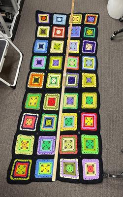 Handmade Afghan Granny square crocheted colorful block pattern 79” x 30”