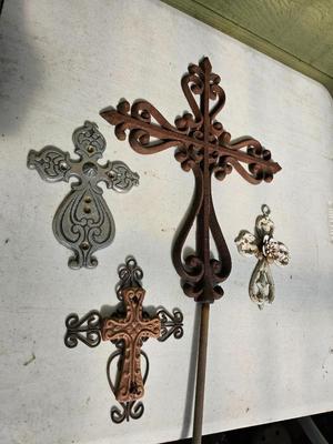 Large cast iron cross with several smaller crosses Yard or home