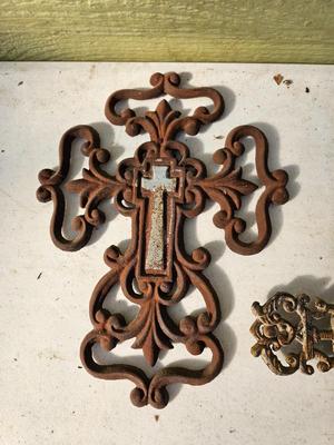 Two rustic cast Iron crosses