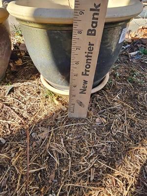 Two French planters - ceramic plant pots - flowerpots 8" tall 11" wide