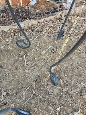 Two matching black metal plant stands