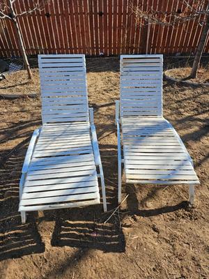 Two folding Chaise lounge chairs with adjustable backs