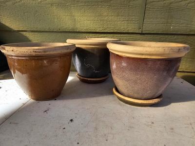 Three small French planters - plant pots - flowerpots ceramic