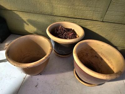 Three small French planters - plant pots - flowerpots ceramic