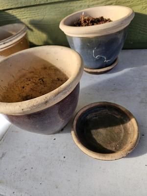 Three small French planters - plant pots - flowerpots ceramic