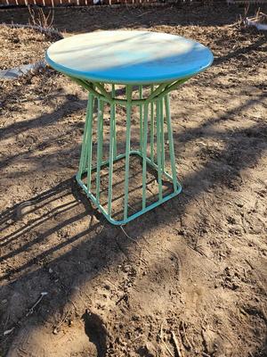 Nice antique blue metal end table / plant stand
