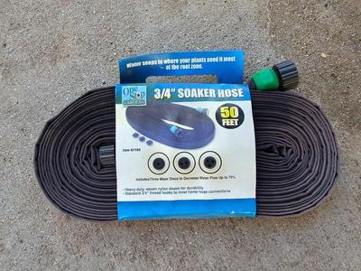 3/4" soaker hose new with plant accessories and other gardening must haves!