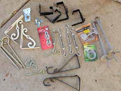 Brackets of all kinds - stakes - gate latch - and more
