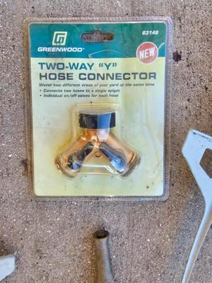 Three Sprinklers and a new 3-way hose connector with a brass hose nozzle