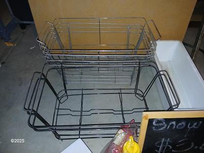 Wire storage baskets, Chalk board, napkin dispenser, cash box and more