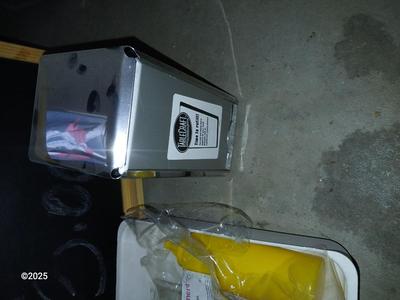 Wire storage baskets, Chalk board, napkin dispenser, cash box and more