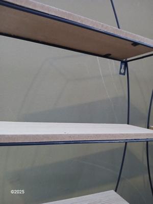 Retro four-tiered metal and wood wall shelf (1 of 2)