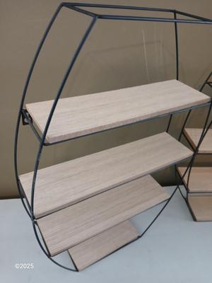 Retro four-tiered metal and wood wall shelf (1 of 2)