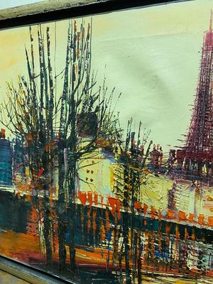 MID-CENTURY ABSTRACT CITYSCAPE SIGNED MCM