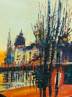 MID-CENTURY ABSTRACT CITYSCAPE SIGNED MCM