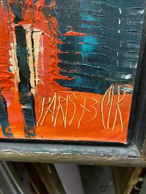MID-CENTURY ABSTRACT CITYSCAPE SIGNED MCM