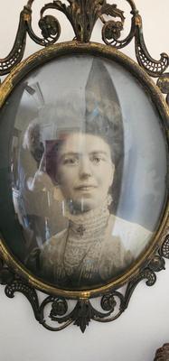 Two Victorian Photos in ornate Gilt Frames Handsome Man, Smiling Woman