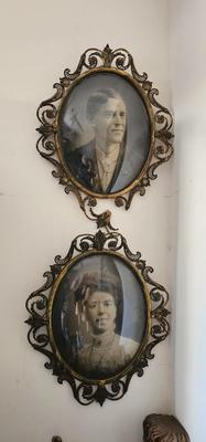 Two Victorian Photos in ornate Gilt Frames Handsome Man, Smiling Woman