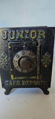 Nice Old Original Cast Iron "Junior Safe Deposit" Coin Penny Bank 1892! Rare!