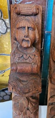 Pair Carved Gothic Nobleman Wood Trim, Architectural 1700s-1800s 24" Tall