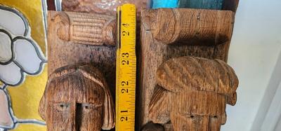 Pair Carved Gothic Nobleman Wood Trim, Architectural 1700s-1800s 24" Tall