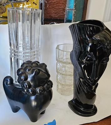 Lot of 3 Vintage Vases and one Lion sculpture
