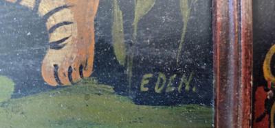 Vintage Lion and Tiger Oil Paintings by Eden