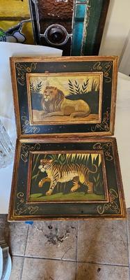 Vintage Lion and Tiger Oil Paintings by Eden