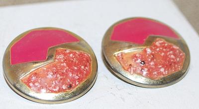 PINK Enamels on a Gold Tone Setting Earrings (1⅛" Circ.) with a Snap Clasp