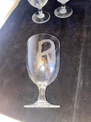 ETCHED GLASSES AND GLASS PITCHER