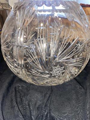 BIG BEAUTIFUL VTG BOHEMIAN CZECH HAND CUT LEAD CRYSTAL ROSE BOWL
