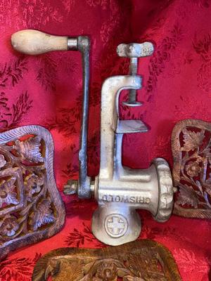 MEAT GRINDER, SALT SHAKER, AND PEPPERMILL, RUSTIC KNIFE AND MORE