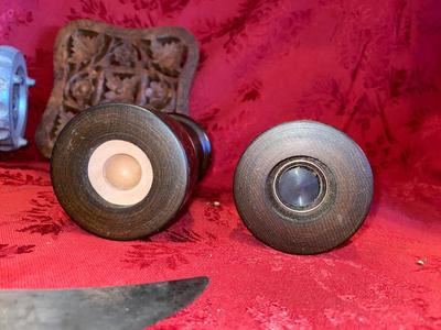 MEAT GRINDER, SALT SHAKER, AND PEPPERMILL, RUSTIC KNIFE AND MORE