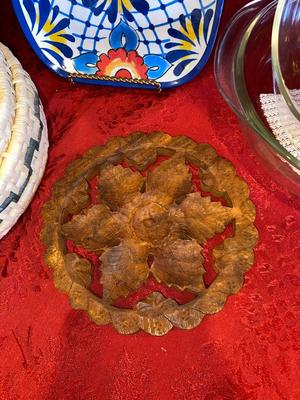 WICKER TORTILLA WARMER, NARROW PLASTIC PLATTER, PYREX BOWLS, HOT PLATE