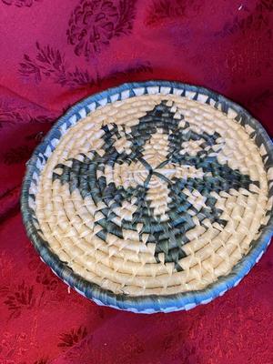WICKER TORTILLA WARMER, NARROW PLASTIC PLATTER, PYREX BOWLS, HOT PLATE