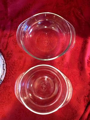 WICKER TORTILLA WARMER, NARROW PLASTIC PLATTER, PYREX BOWLS, HOT PLATE