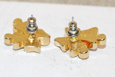 WHITE BELLS & 2 Stones with Heavy Gold Tone Setting Earrings (¾" x ¾") on a Stud Clasp