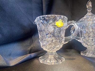 BREATHTAKING VTG LEAD CRYSTAL SALT AND PEPPER, SHAKERS, CREAMER AND SUGAR BOWL