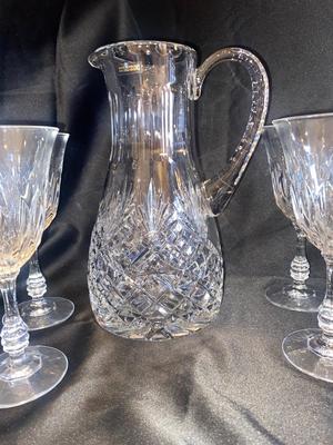 EXQUISITE LEAD CRYSTAL PITCHER AND STEMWARE