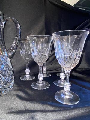 EXQUISITE LEAD CRYSTAL PITCHER AND STEMWARE